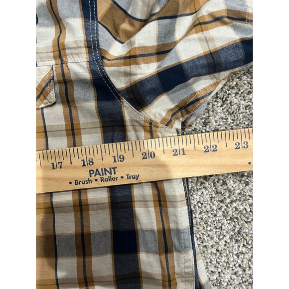 Mountain Hardwear Mens Plaid Short Sleeve Button Up Shirt Tan Brown Navy Size M - Picture 5 of 8